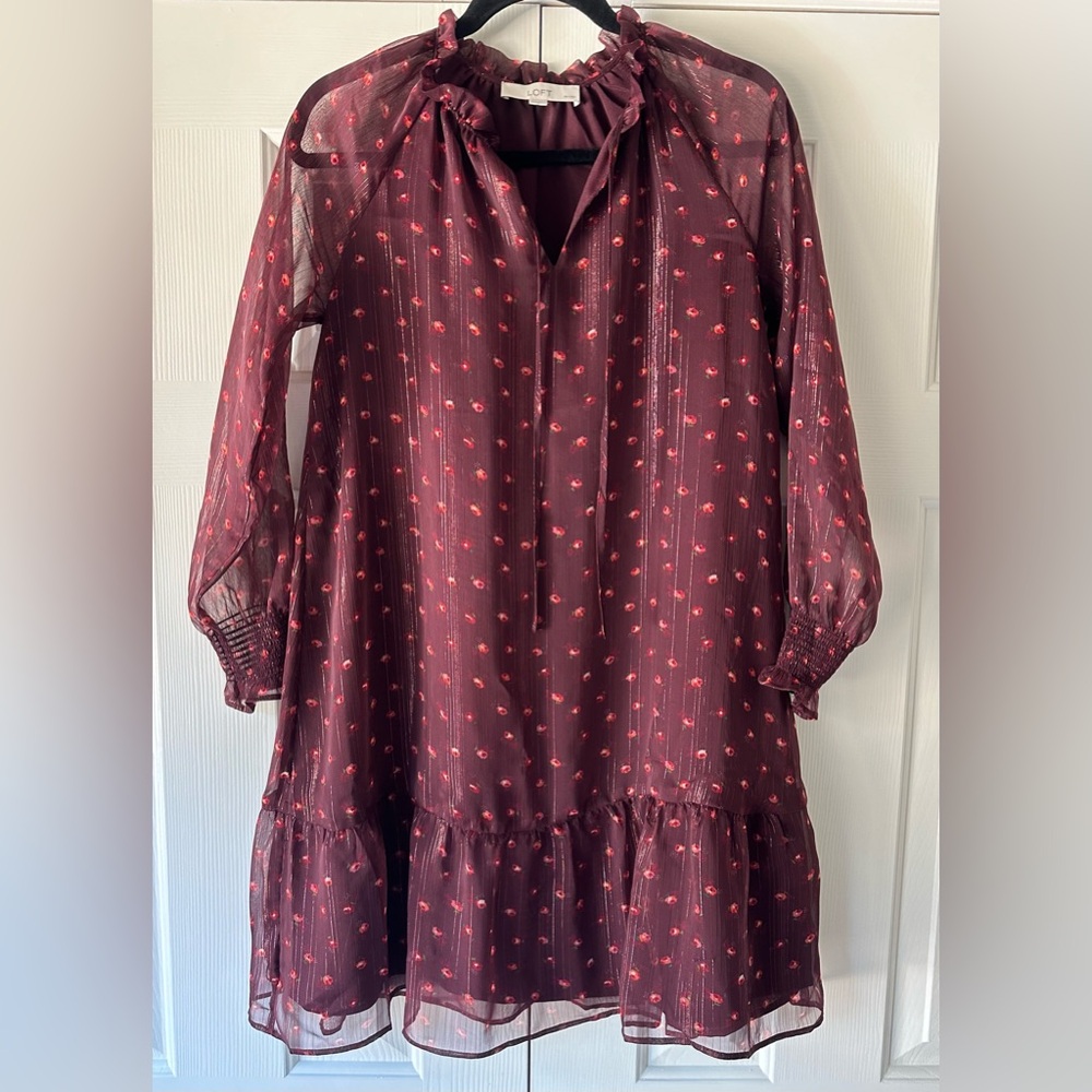 Loft, Petite Cranberry Red, Shift Style, Long Sleeve, Lined Dress
Sz SP
Like New